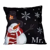13" Black Sequined "Mr." Snowman Square Christmas Throw Pillow