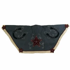 48" Blue And Black Christmas Tree Skirt With Embroidered Stars And Horseshoes