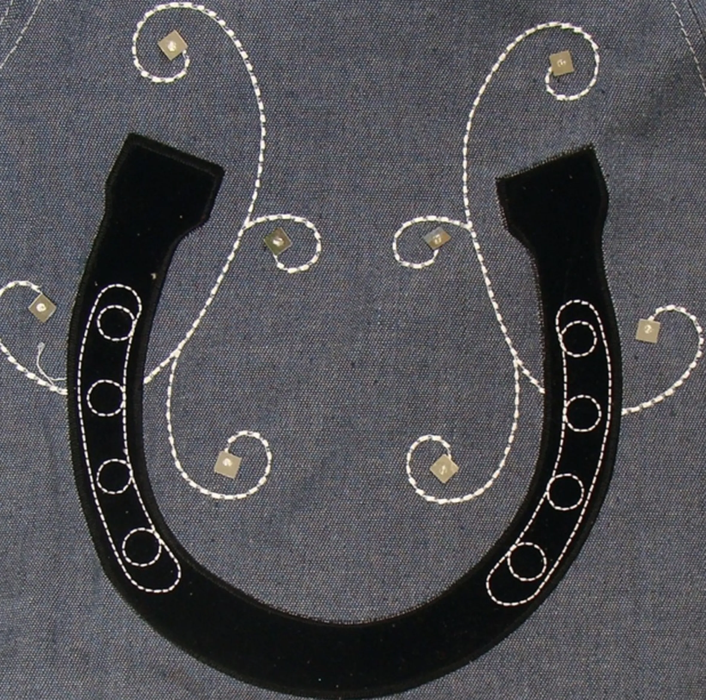 48" Blue And Black Christmas Tree Skirt With Embroidered Stars And Horseshoes