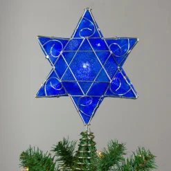 Blue And Gold Colored Hanukkah Star Led Tree Topper 11.5