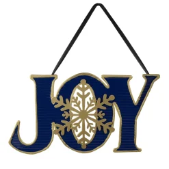 16" Blue And Gold "Joy" Metal Christmas Wall Sign