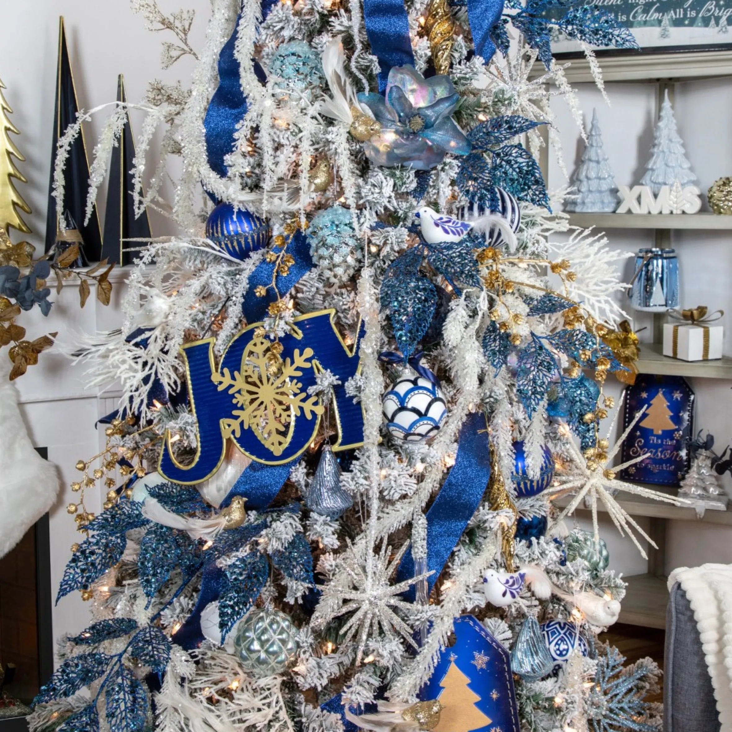 16" Blue And Gold "Joy" Metal Christmas Wall Sign