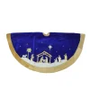 48" Blue And Gold Nativity Scene Christmas Tree Skirt With Gold Border
