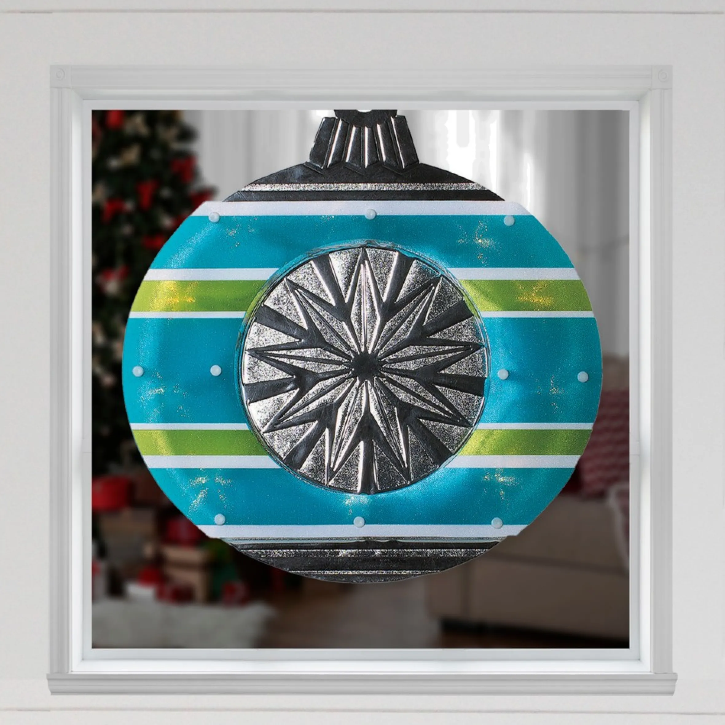 15.5" Blue And Green Lighted Christmas Ornament Window Silhouette