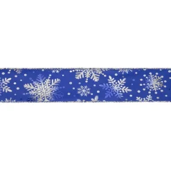 Blue And Silver Snowflake Christmas Wired Craft Ribbon 2.5" X 16 Yards
