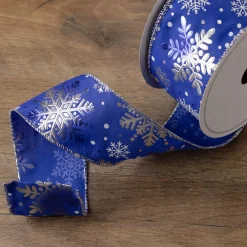 Blue And Silver Snowflake Christmas Wired Craft Ribbon 2.5" X 16 Yards