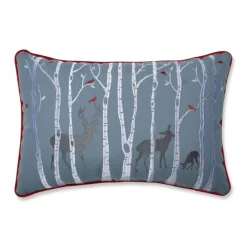 18.5" Blue And White Christmas Woodland Deer Rectangular Throw Pillow