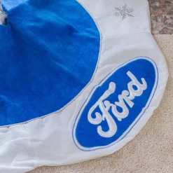 21.5" Blue And White Ford Scalloped Mini Christmas Tree Skirt