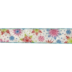 Blue And White Snowflakes Christmas Wired Craft Ribbon 2.5" X 16 Yards
