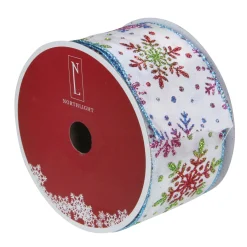 Blue And White Snowflakes Christmas Wired Craft Ribbon 2.5