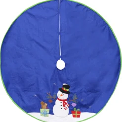 48" Blue And White Snowman With Gifts Christmas Tree Skirt