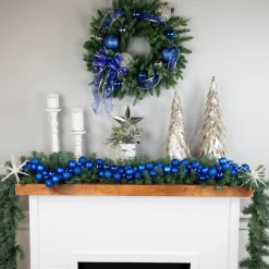 6' Blue 3-Finish Shatterproof Ball Christmas Garland