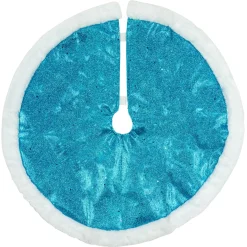 20" Blue Glittered Mini Christmas Tree Skirt With Fur Trim