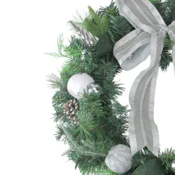 Bow And Pine Cone Artificial Christmas Wreath - 24-Inch, Unlit