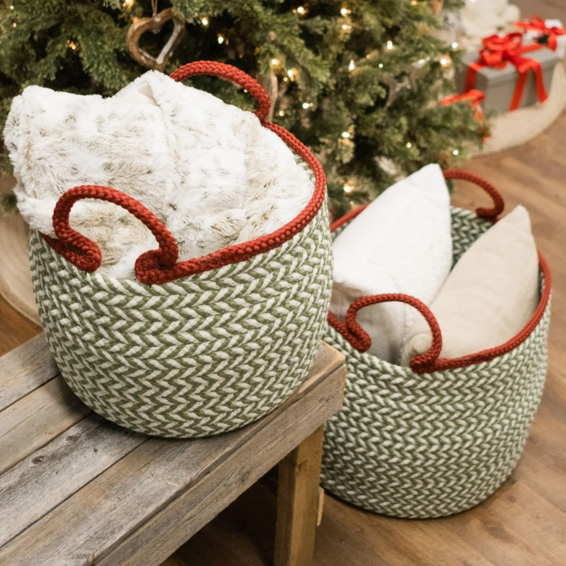 14" Braided Chevron Christmas Storage Basket