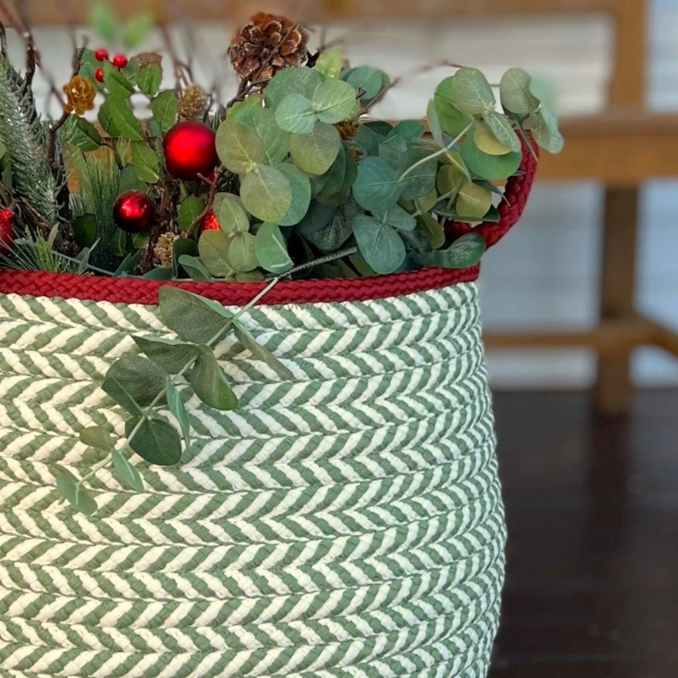 14" Braided Chevron Christmas Storage Basket