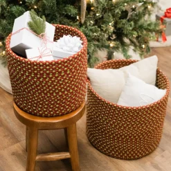 12" Braided Diamond Weave Christmas Storage Basket