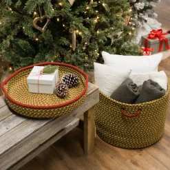 20" Braided Jumbo Houndstooth Christmas Storage Basket