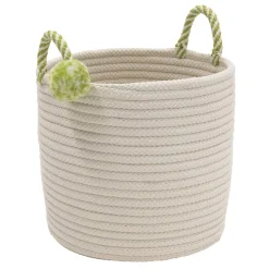 14" Braided Round Candy Cane Basket With Green Handles