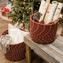 12" Braided Sleighbells Christmas Woven Storage Basket