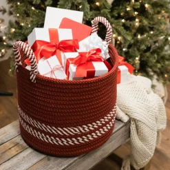 16" Braided Striped Christmas Storage Basket