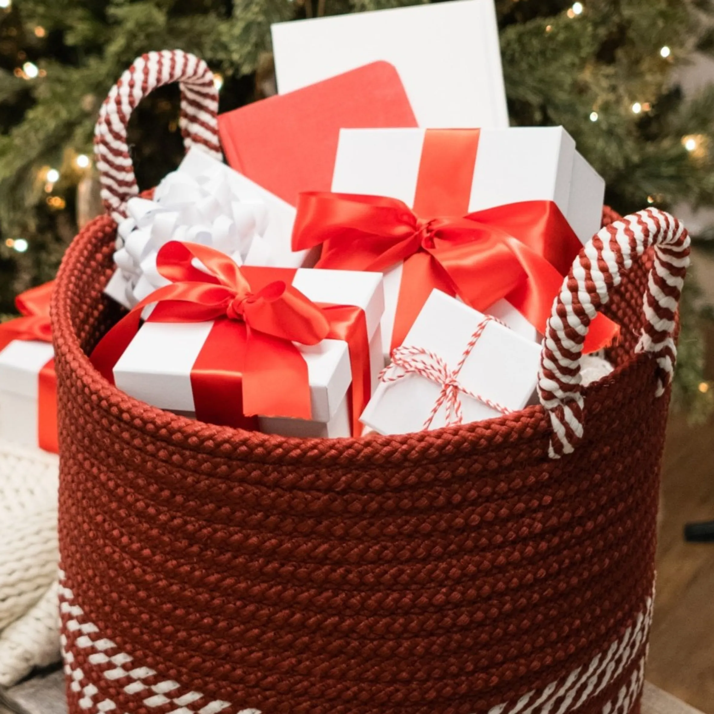 16" Braided Striped Christmas Storage Basket