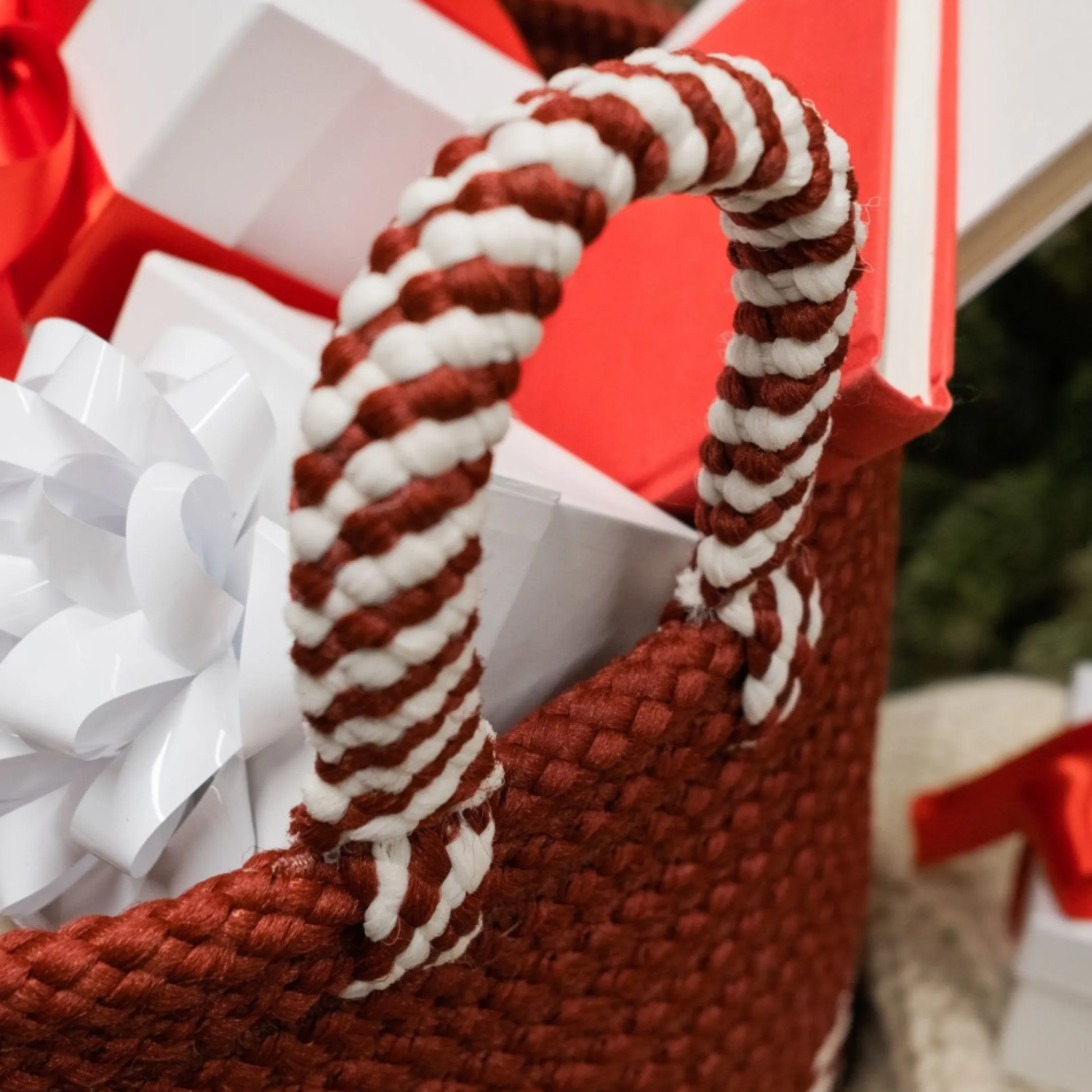 16" Braided Striped Christmas Storage Basket