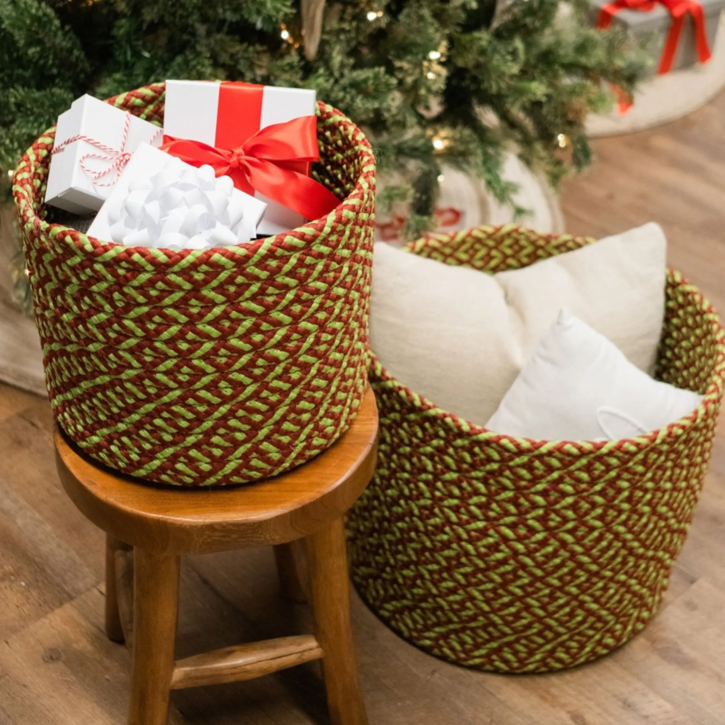 12" Braided Weave Christmas Storage Basket