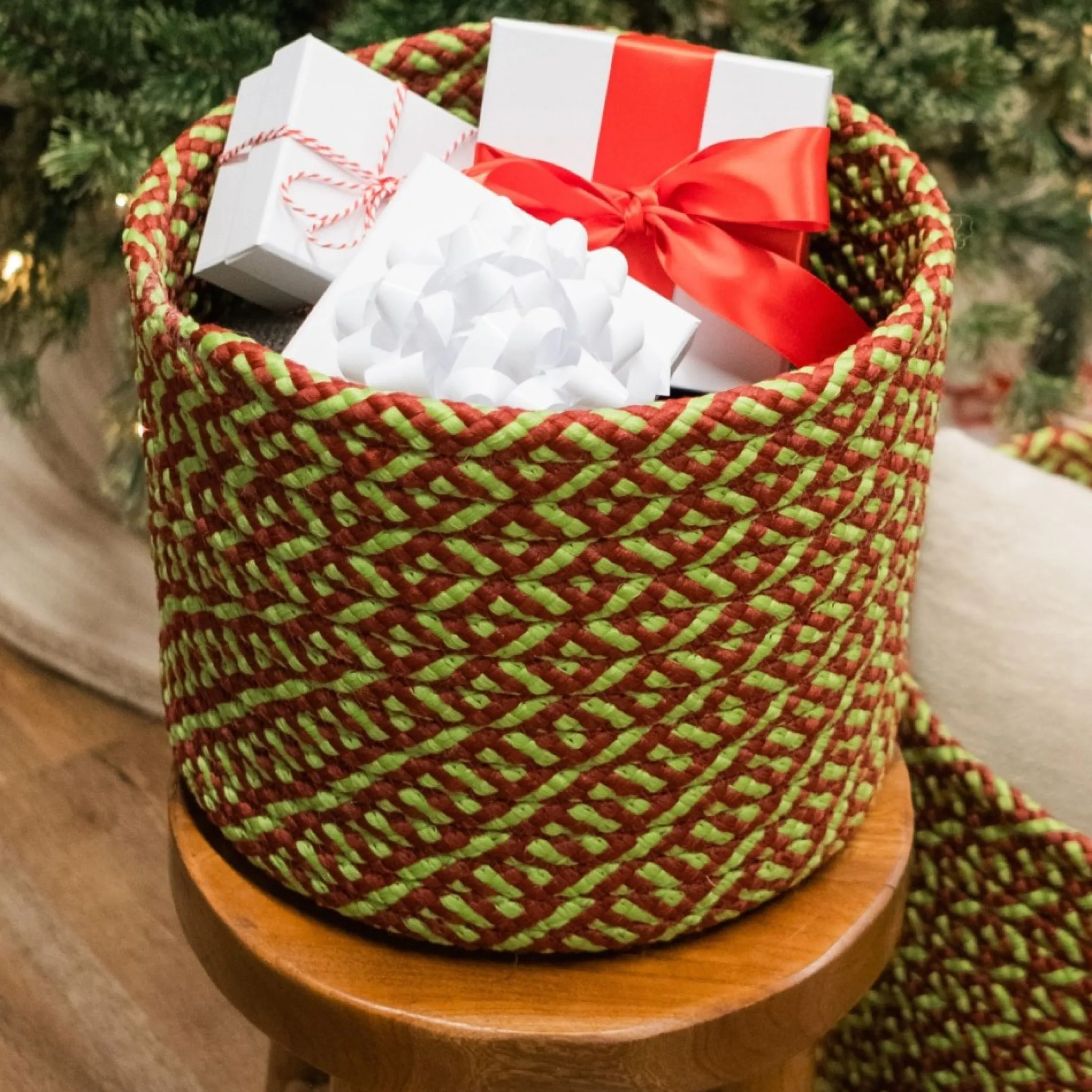12" Braided Weave Christmas Storage Basket