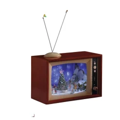 15.5" Brown And Blue Led Christmas Village In Retro Tv Decoration