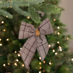 7.5" Brown And Cream Houndstooth Plaid Christmas Bow Decoration