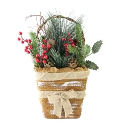 13.5" Brown And Green Frosted Pine Cones Artificial Christmas Basket