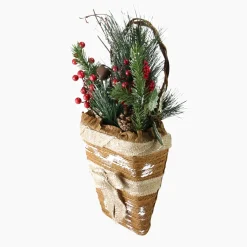 13.5" Brown And Green Frosted Pine Cones Artificial Christmas Basket