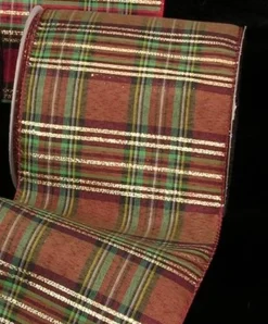 Brown And Green Plaid Contemporary Wired Craft Ribbon 5" X 20 Yards