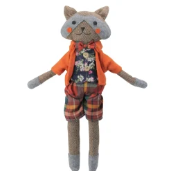 17" Brown And Orange Sitting Boy Herringbone Design Fox Plush