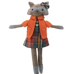17" Brown And Orange Sitting Girl Herringbone Design Fox Plush