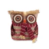 14" Brown And Red Nordic Owl With Scarf Christmas Throw Pillow