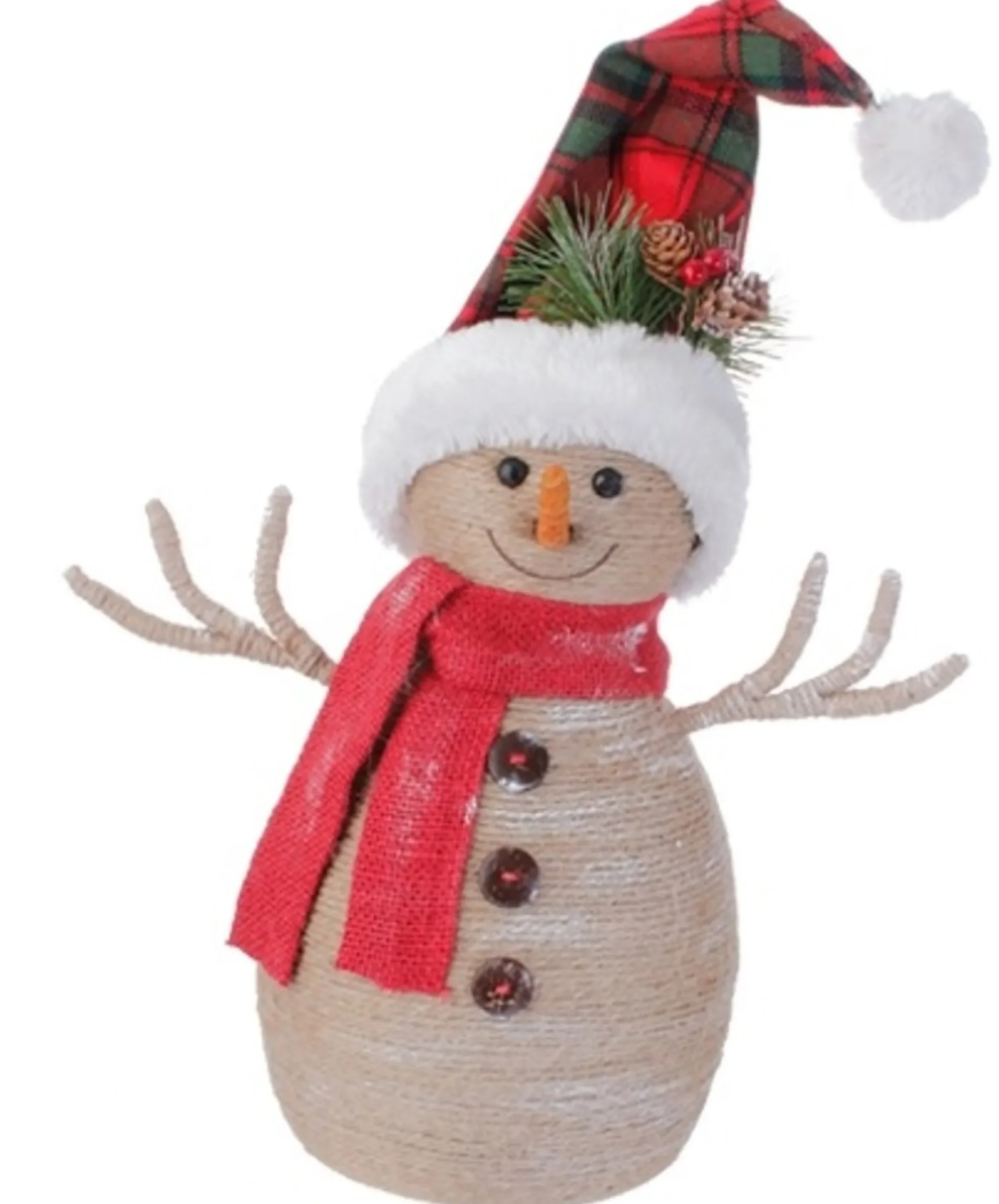 13.25" Brown And Red Snowman With Plaid Snow Cap Christmas Decor