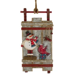 15.25" Brown And Red Wooden Snowman Sleigh Christmas Wall Decor