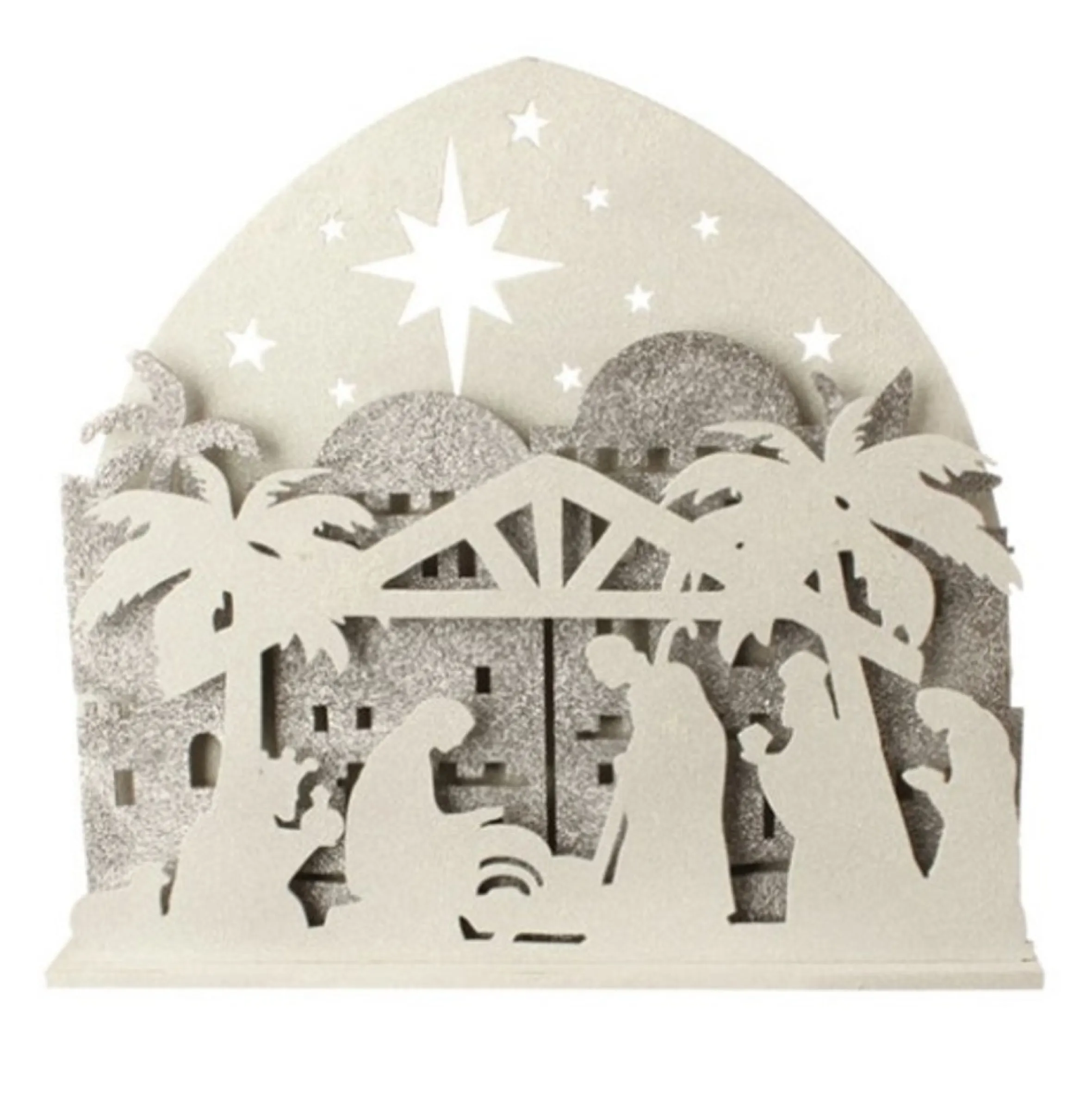 19" Brown And White Battery Operated Led Nativity Christmas Decor