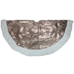 47" Brown And White Paillette Sequins Round Christmas Tree Skirt
