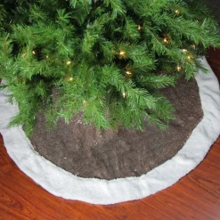 47" Brown And White Paillette Sequins Round Christmas Tree Skirt