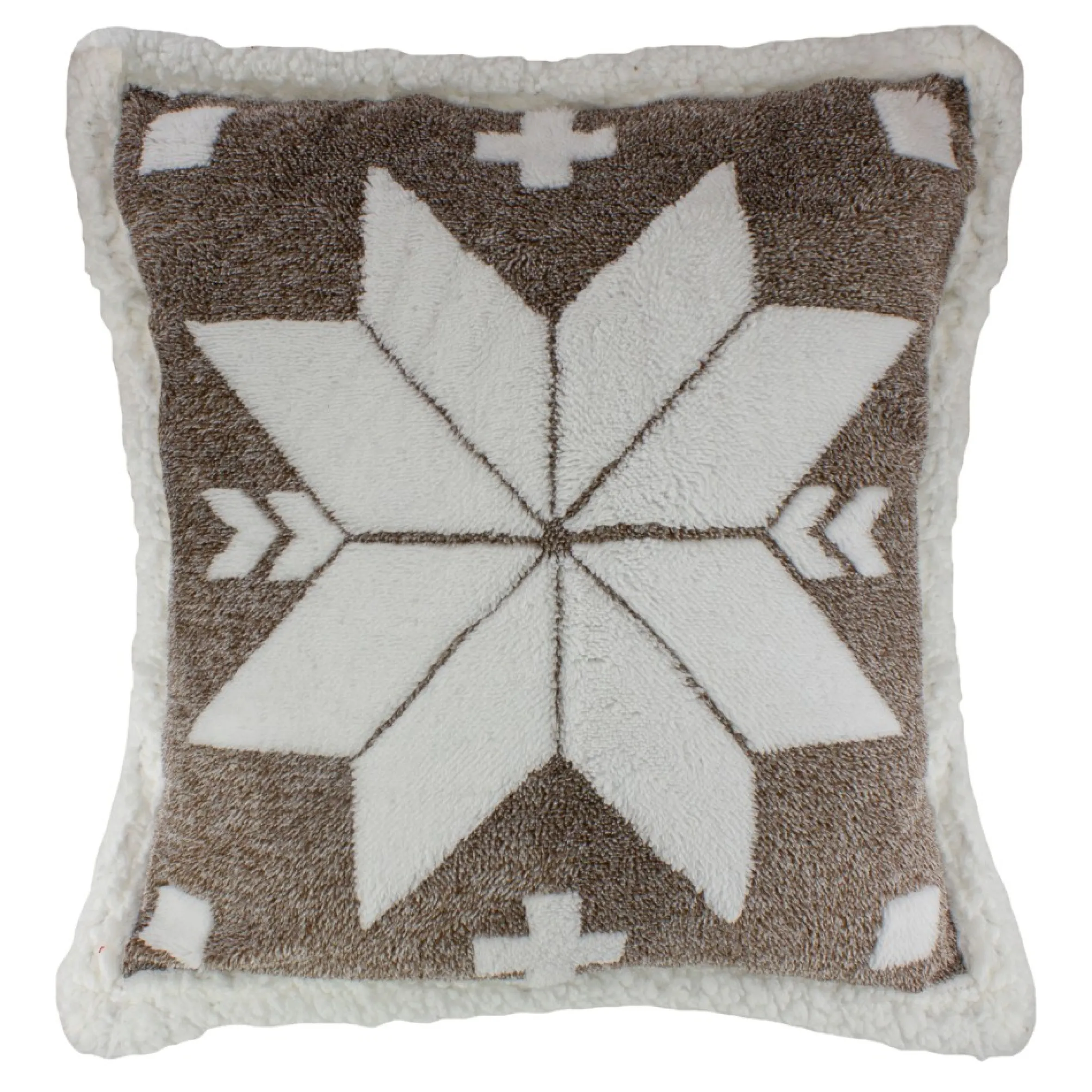 20" Brown And White Plush High Pile Fleece Throw Pillow With Snowflake