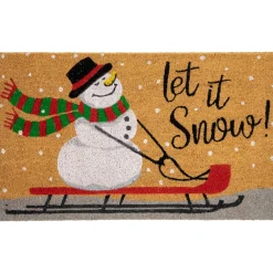 Brown And White Snowman Let It Snow Rectangular Coir Christmas Doormat 18" X 30"