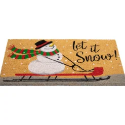Brown And White Snowman Let It Snow Rectangular Coir Christmas Doormat 18