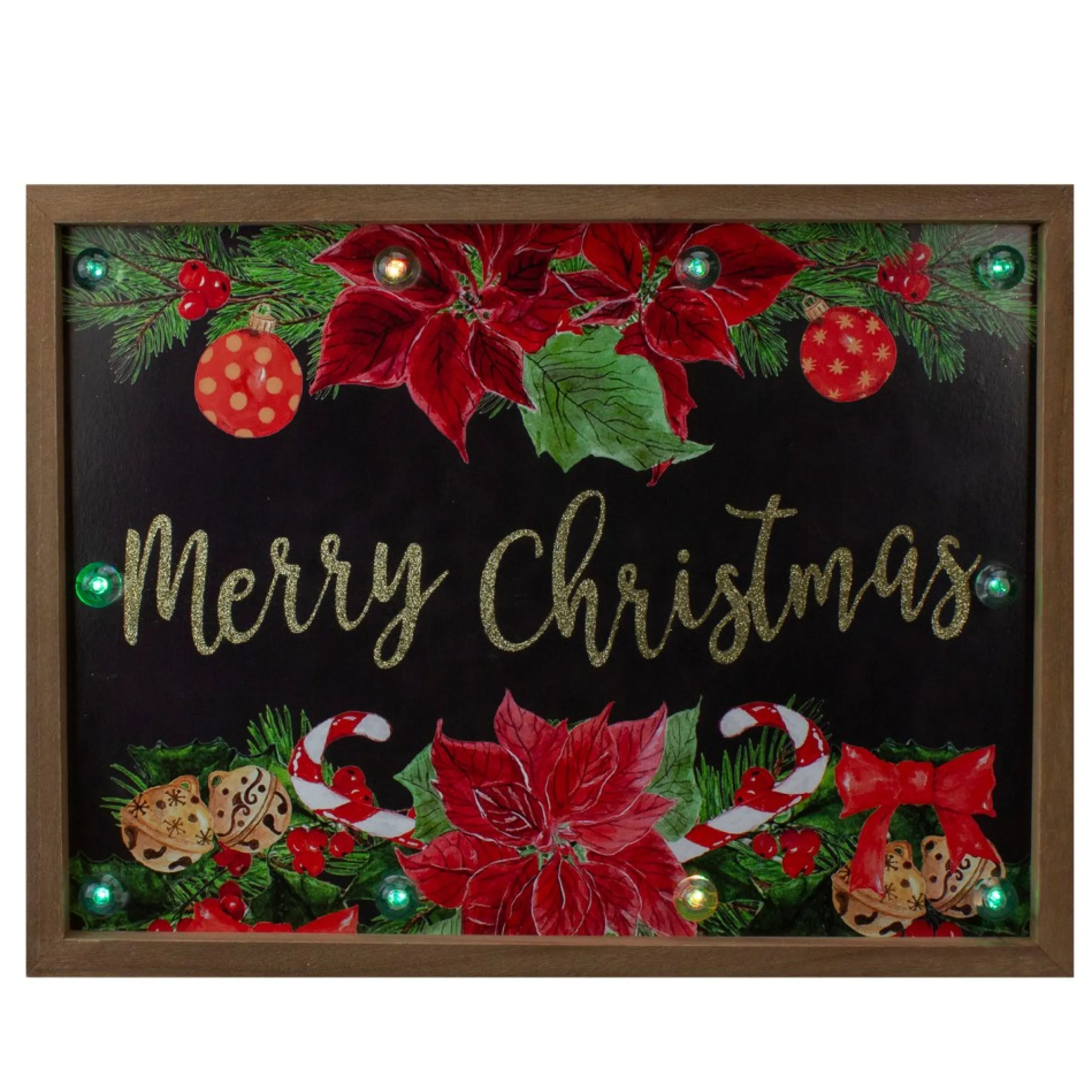 15.75" Brown "Merry Christmas" With Poinsettias Wooden Christmas Plaque