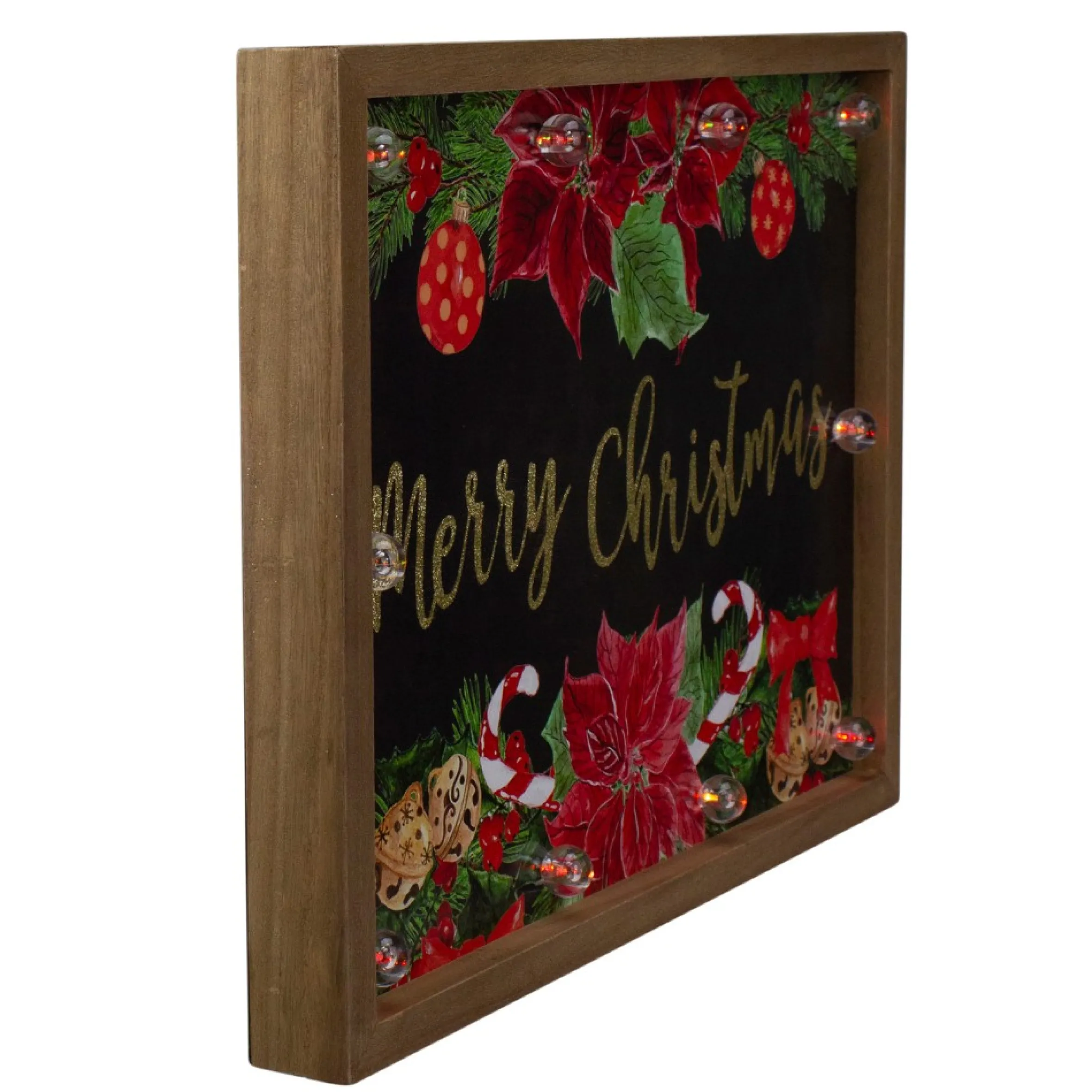 15.75" Brown "Merry Christmas" With Poinsettias Wooden Christmas Plaque