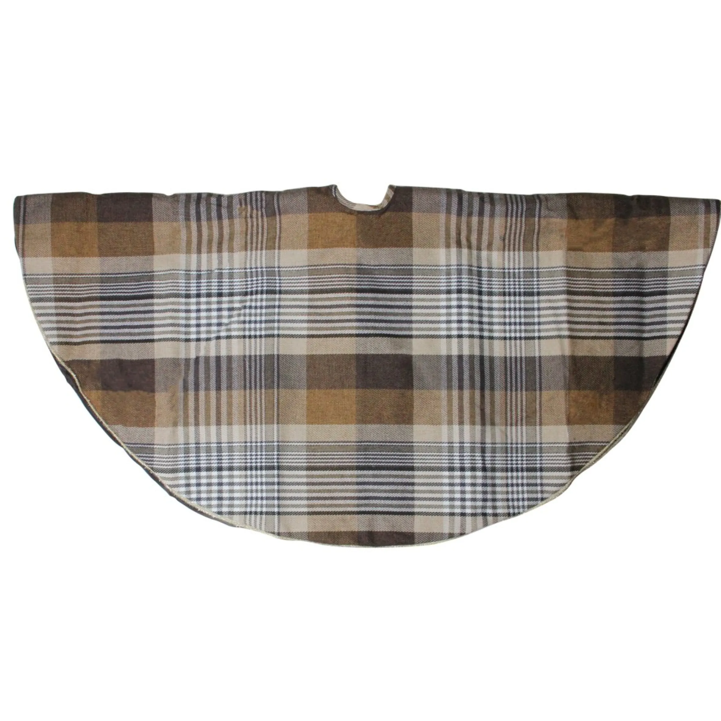 48" Brown Plaid Rustic Woodland Christmas Tree Skirt With Gold Trim