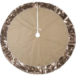 48" Brown Round Christmas Tree Skirt With Champagne Sequin Border