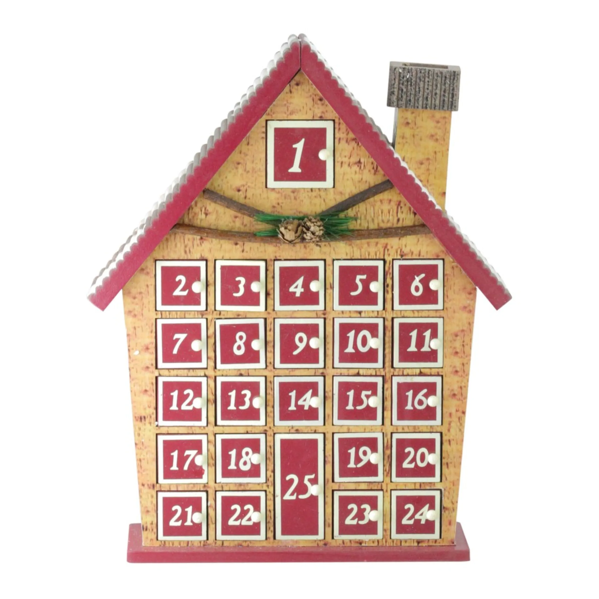 15" Burgundy Advent Calendar House Tabletop Christmas Decoration